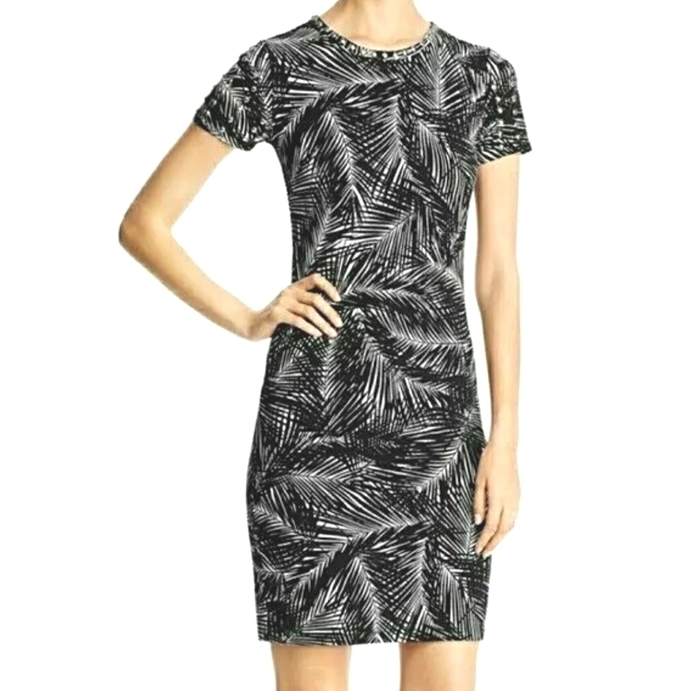 Michael Kors Black White Palm Fronds Mini Dress Size Small